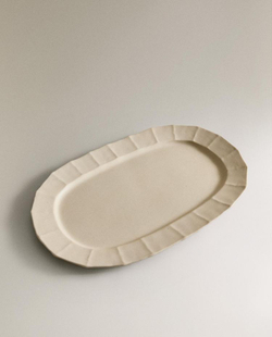 ZARA HOME ОВАЛЬНОЕ КЕРАМИЧЕСКОЕ БЛЮДО С РЕЛЬЕФНЫМ КРАЕМ, ПЕСОЧНЫЙ