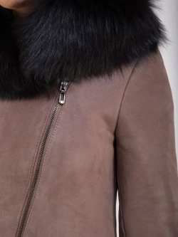 Дубленка женская натуральная длинная с капюшоном Турция