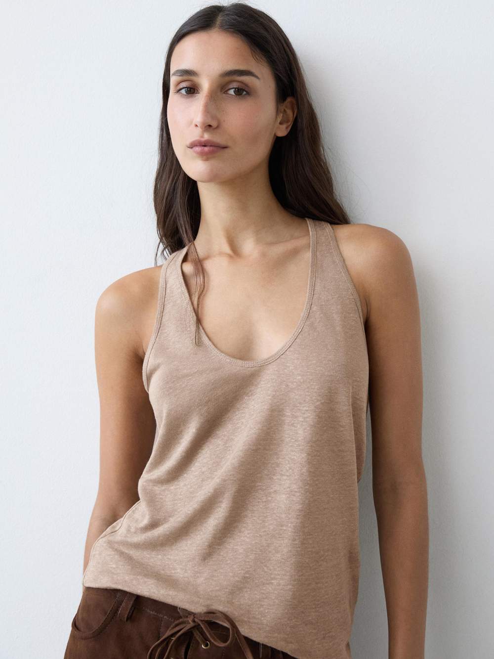 Massimo Dutti Топ на бретелях из 100% льна, дымчатый