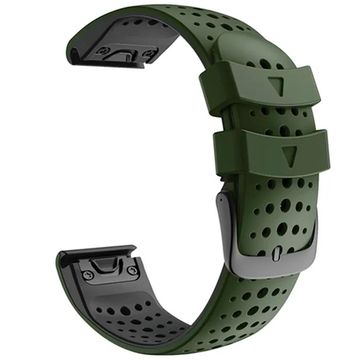 Ремешок дышащий Athlet 22 мм. для Garmin Fenix 7/6/5, EPIX 2, MARQ, Forerunner 935 / 945 / 955 / 965, instinct, instinct 2 двухцветный силиконовый быстросъемный (Хаки/черный)