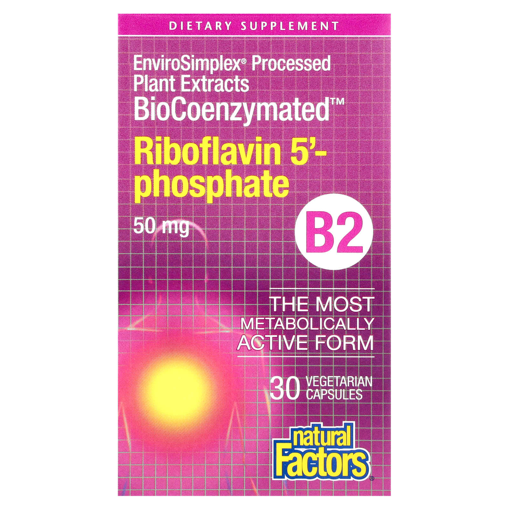Natural Factors, BioCoenzymated ™, B2, рибофлавин 5'-фосфат, 50 мг, 30 вегетарианских капсул