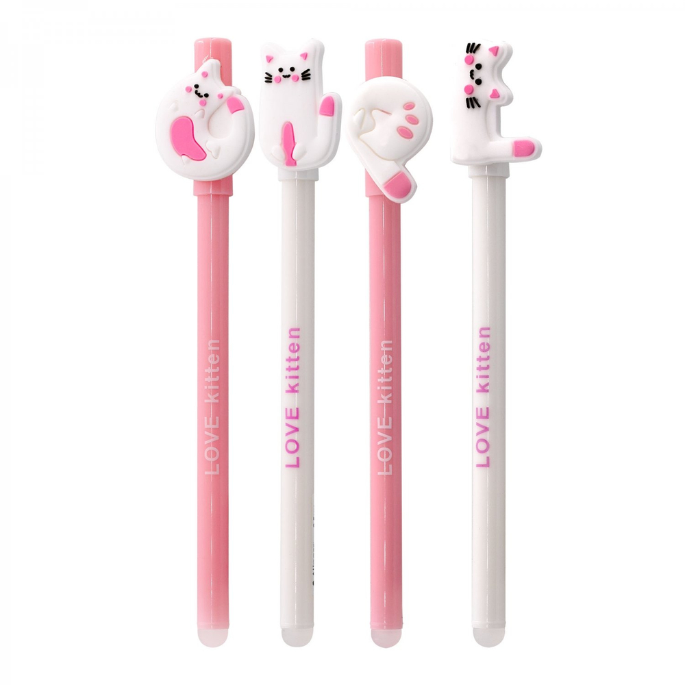 Ручка гелевая пиши-стирай Alingar, "LOVE kitten", 0,5 мм, синяя, фигурный колпачок, иголь. наконечник, круглый, цветной, пластик. корпус, карт. уп.