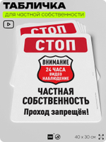 Табличка для частной территории "Стоп, частная собственность", на дом, для участка, организаций, предупреждающая, 40х30 см, Silver Plane x Айдентика Технолоджи