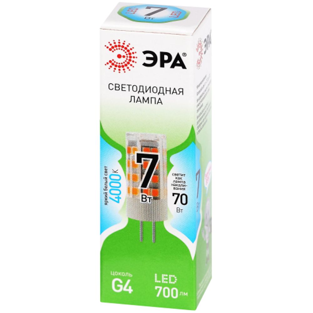Лампа светодиодная ЭРА GREEN LINE LED G4-JC-7W-840-12V GL 7Вт капсула 12В яркий белый свет G4
