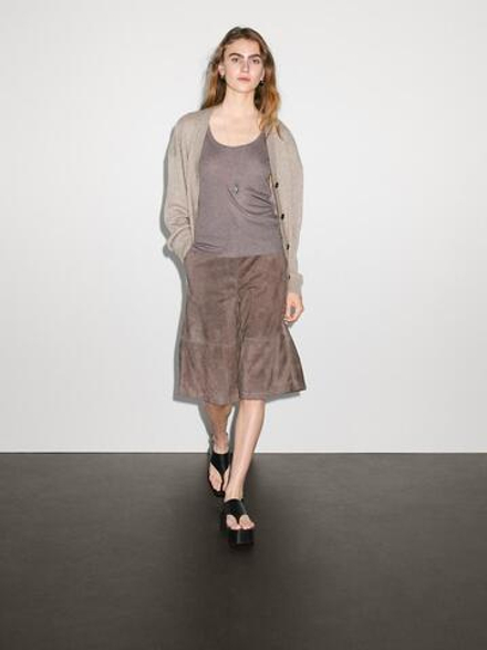 Massimo Dutti Кардиган оверсайз из 100% кашемира с V-образным вырезом, кротово-коричневый