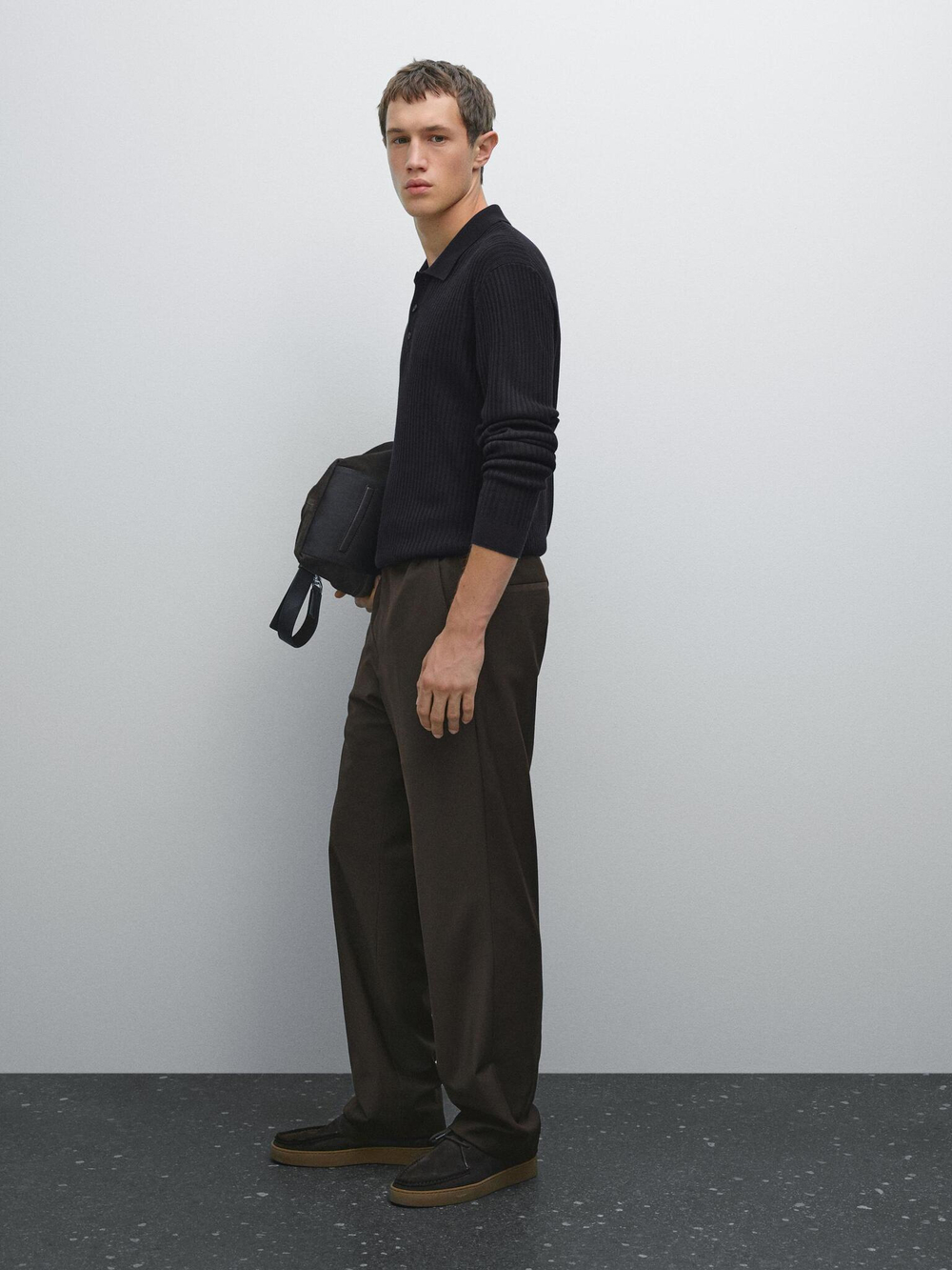 Massimo Dutti Трикотажный свитер с воротником-поло, темно-синий