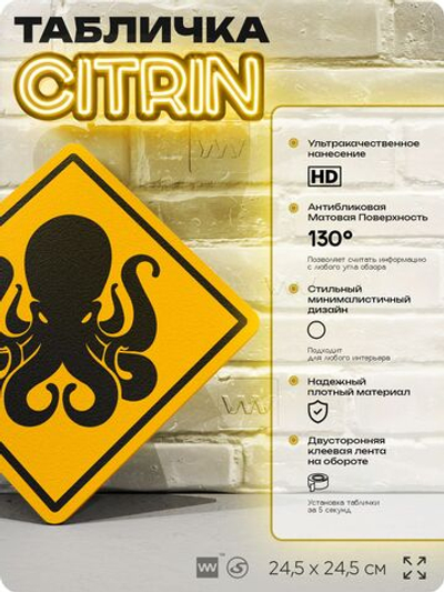 Табличка "Осторожно, Ктулху" шуточная прикольная табличка на дверь и стену, для офиса и дома, декоративный знак, 24,5х24,5 см, пластиковая, Айдентика Технолоджи