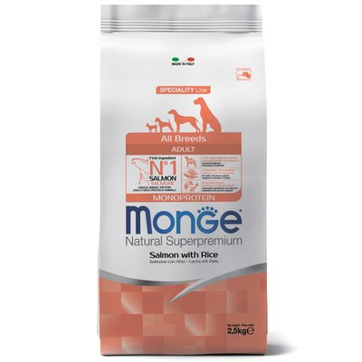 Сухой корм Monge Dog Speciality Line Monoprotein для взрослых собак всех пород, из лосося с рисом