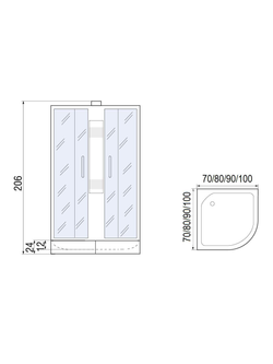 Душевая кабира  МОНОМАХ 10000005802 70/24 С МЗ, б/крыши, 700х700х2060, полукруг