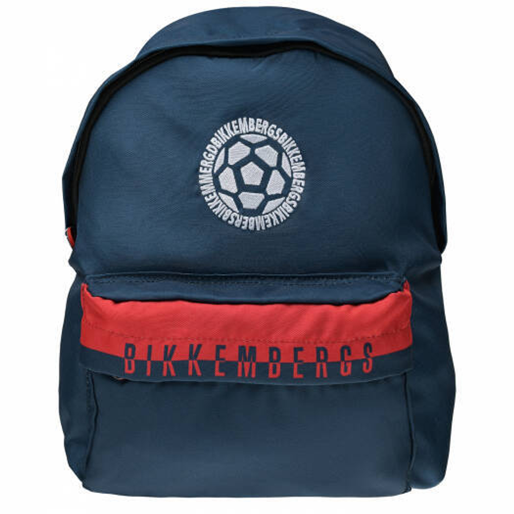 Рюкзак BIKKEMBERGS Синий/Красная полоса с логотипом/Вышивка: белый футбольный мяч Мальчик