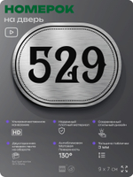 Номерок на дверь квартиры 529, для кабинета, офиса, шильдик 9 х 7 см, серебристый, Айдентика Технолоджи