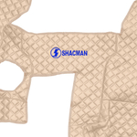 Ковры SHACMAN F3000 (экокожа, бежевый, бежевый кант, синяя вышивка)