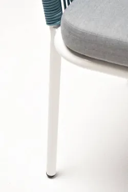 "Марсель" стул плетеный из роупа, каркас алюминий светло-серый (RAL7035) муар, роуп бирюзовый круглый, ткань светло-серая