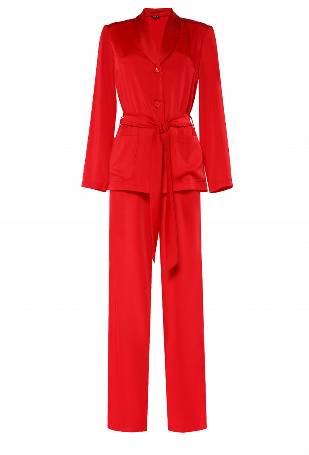 Брючный костюм из шелка красный 03-19 SS
