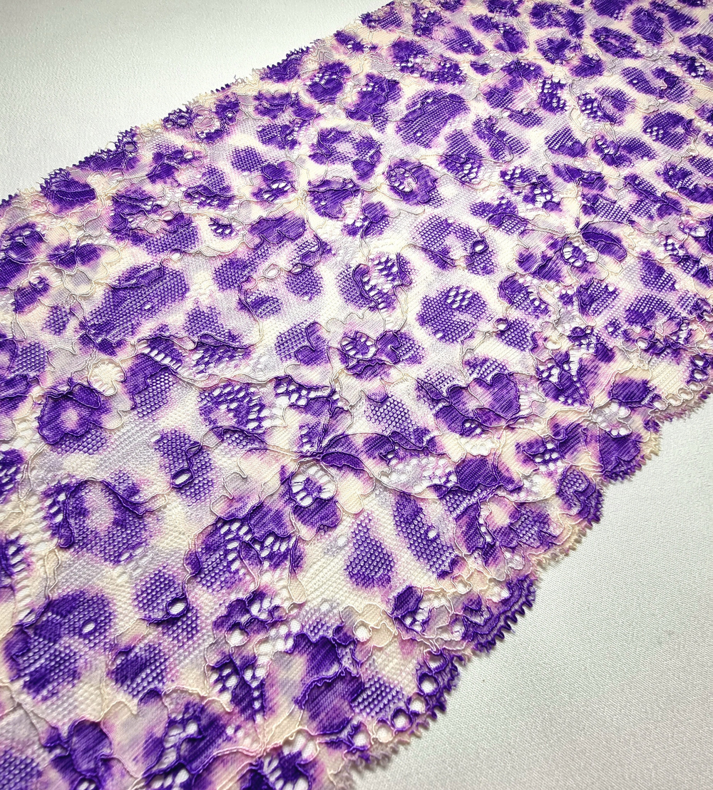 Кружево эластичное леопард фиолетовый К154