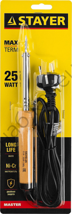 STAYER MAXTerm 25Вт конус, Электропаяльник с деревянной рукояткой (55310-25)