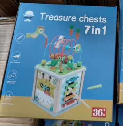 Развивающая игрушка деревянная Бизикуб с лабиринтом мал 7 в 1, коробка C-41733