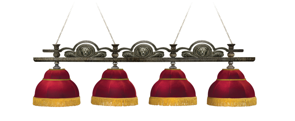 Лампа Лео II 4пл. клен (Авт. № 2,бархат зеленый,бахрома желтая,фурнитура золото)