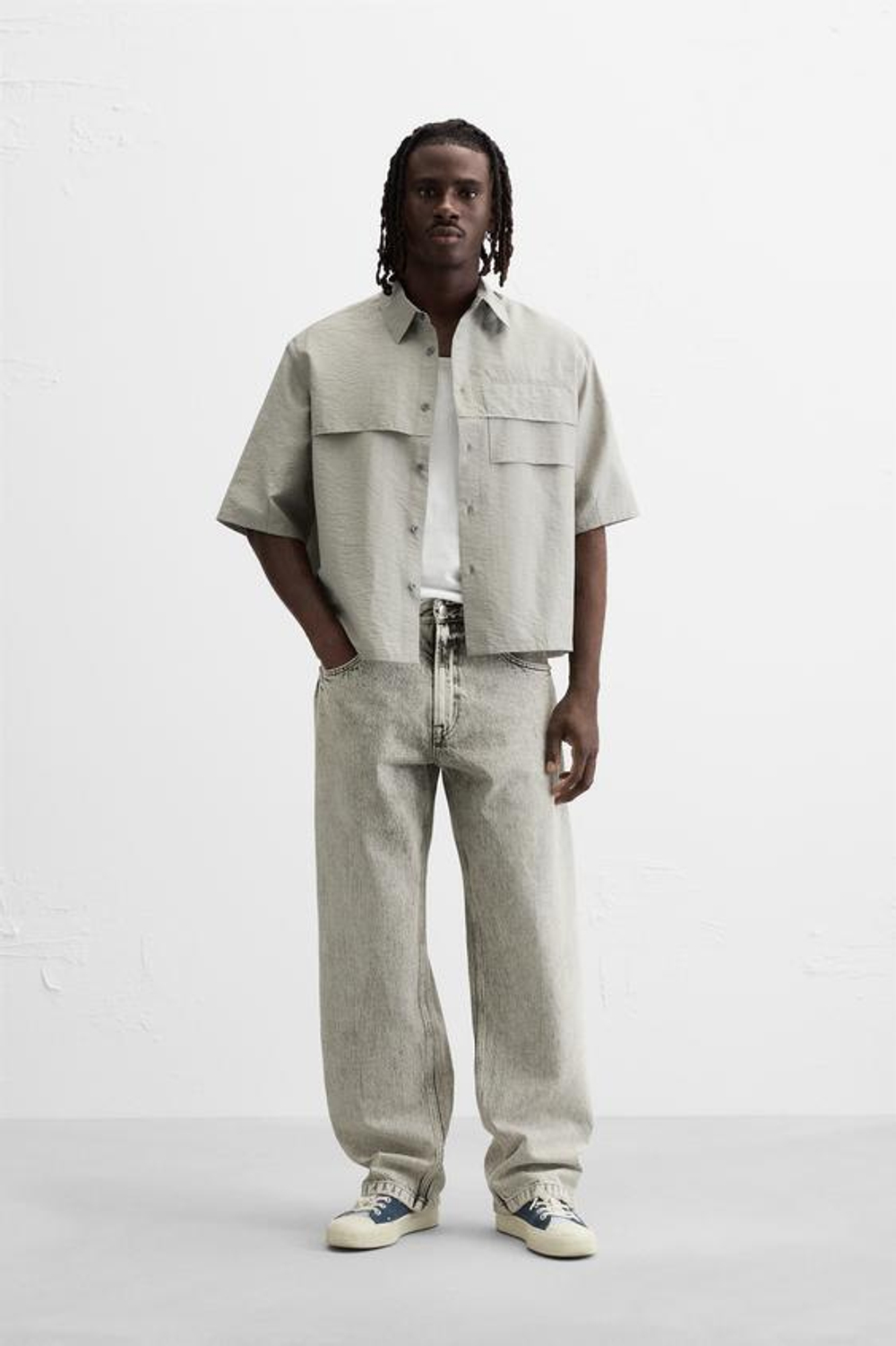 ZARA РУБАШКА ИЗ ЖАТОЙ ТКАНИ, АНТРАЦИТОВО-СЕРЫЙ