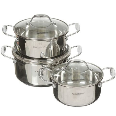 Набор посуды нерж, 6 пр, кастрюли 2.2,3.2,4.2 л, индукц, Катунь, Ника, KT-02В