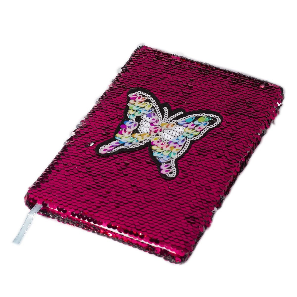 Записная книжка А5, 7БЦ, Alingar, пайетки, аппликация, линия, 60 л., "Бабочка", красный