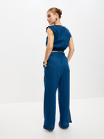 Брюки-палаццо изо льна синие