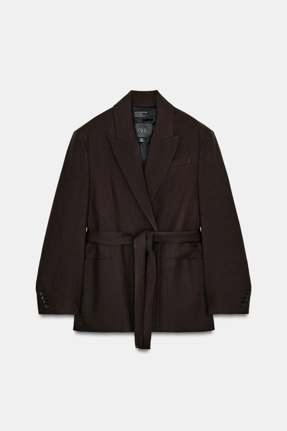 ZARA БЛЕЙЗЕР ИЗ 100% ШЕРСТИ С ПОЯСОМ — ZW COLLECTION LIMITED EDITION, ОТТЕНКИ КОРИЧНЕВОГО