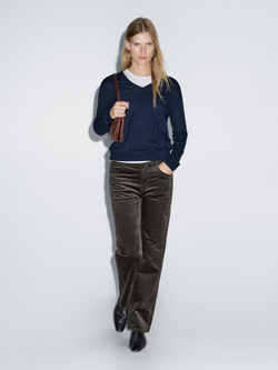 Massimo Dutti Брюки прямого кроя из вельвета в рубчик, зеленый