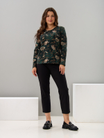 Лонгслив ЛНкл-081/изумрудный-хризантемы