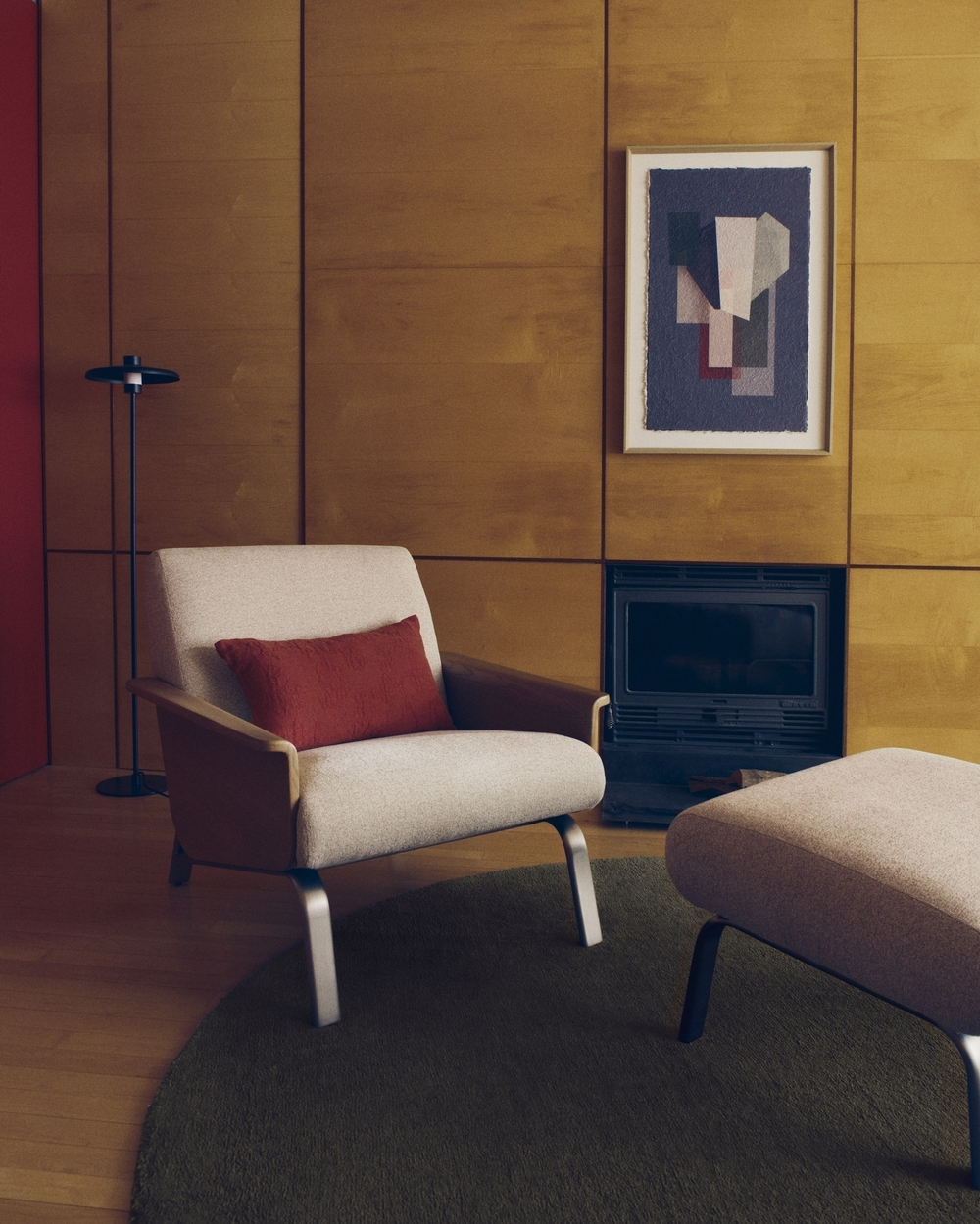 Кресло Amsen бежевое из дубовой фанеры со стальными ножками