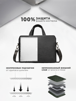 Сумка для ноутбука 13,3" и 14" с ремнем на плечо и 3 отделениями (Черная экокожа)