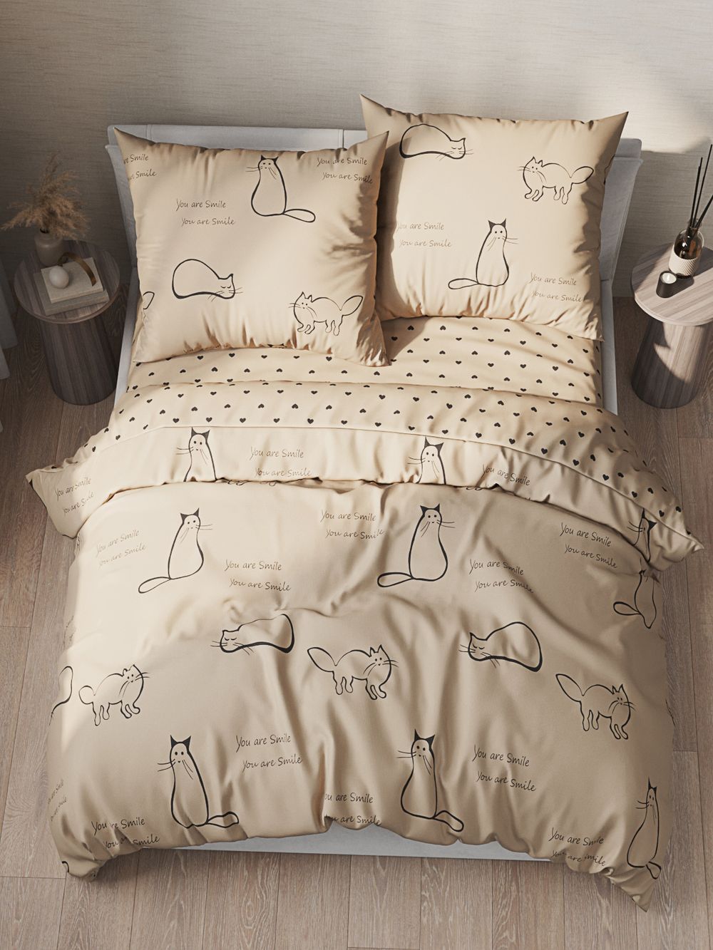 Пододеяльник Milky Garden "КОТИКИ (беж)/Adele" 1,5-сп 145х215 см