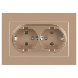 Розетка Intro Accent 6-205-04 2X2P+E Schuko, 16А-250В, IP20, СУ, AL/CU, шампань