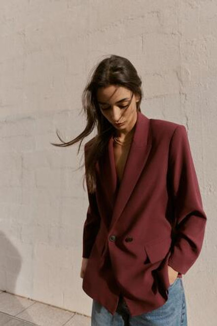 ZARA ДВУБОРТНЫЙ БЛЕЙЗЕР ОВЕРСАЙЗ, БУРГУНДИ