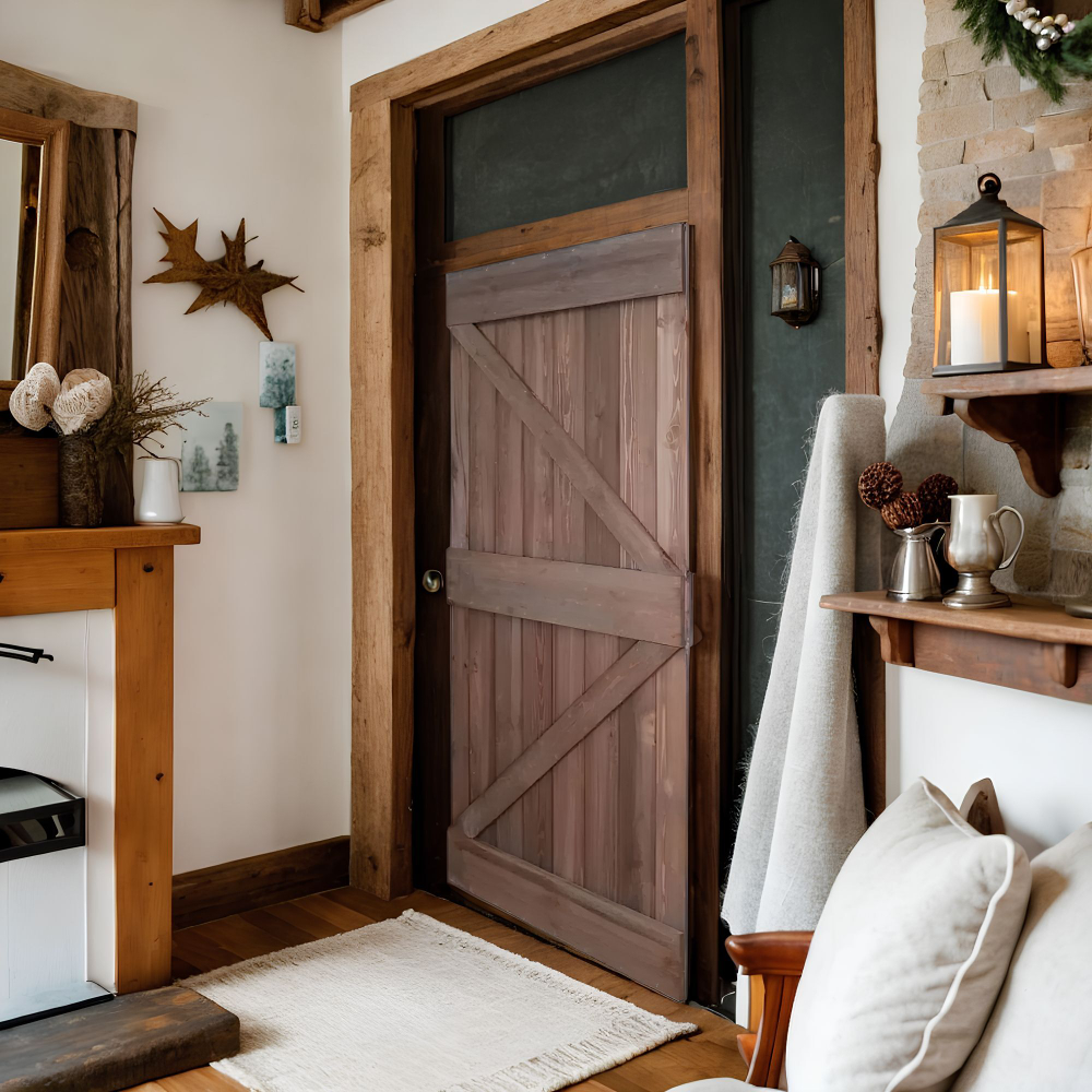 Дверь межкомнатная раздвижная 90х210 см Дези из массива сосны в стиле лофт, амбарная дверь купе для дома и бани, браун