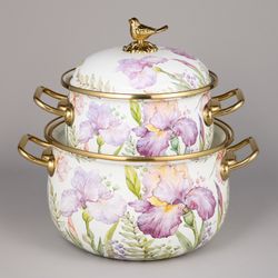 НАБОР КАСТРЮЛЬ AGNESS ЭМАЛИРОВАННЫХ СЕРИЯ "IRISES", 4ПР. 2,1Л И 3,8Л