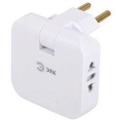 Разветвитель электрический ЭРА SPF-2-FL-USB поворотный на 2 розетки + 2USB 10А белый | Электротовары