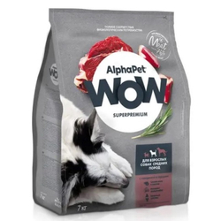 Сухой корм ALPHAPET WOW Superpremium для взрослых собак средних пород с говядиной и сердцем - 7 кг