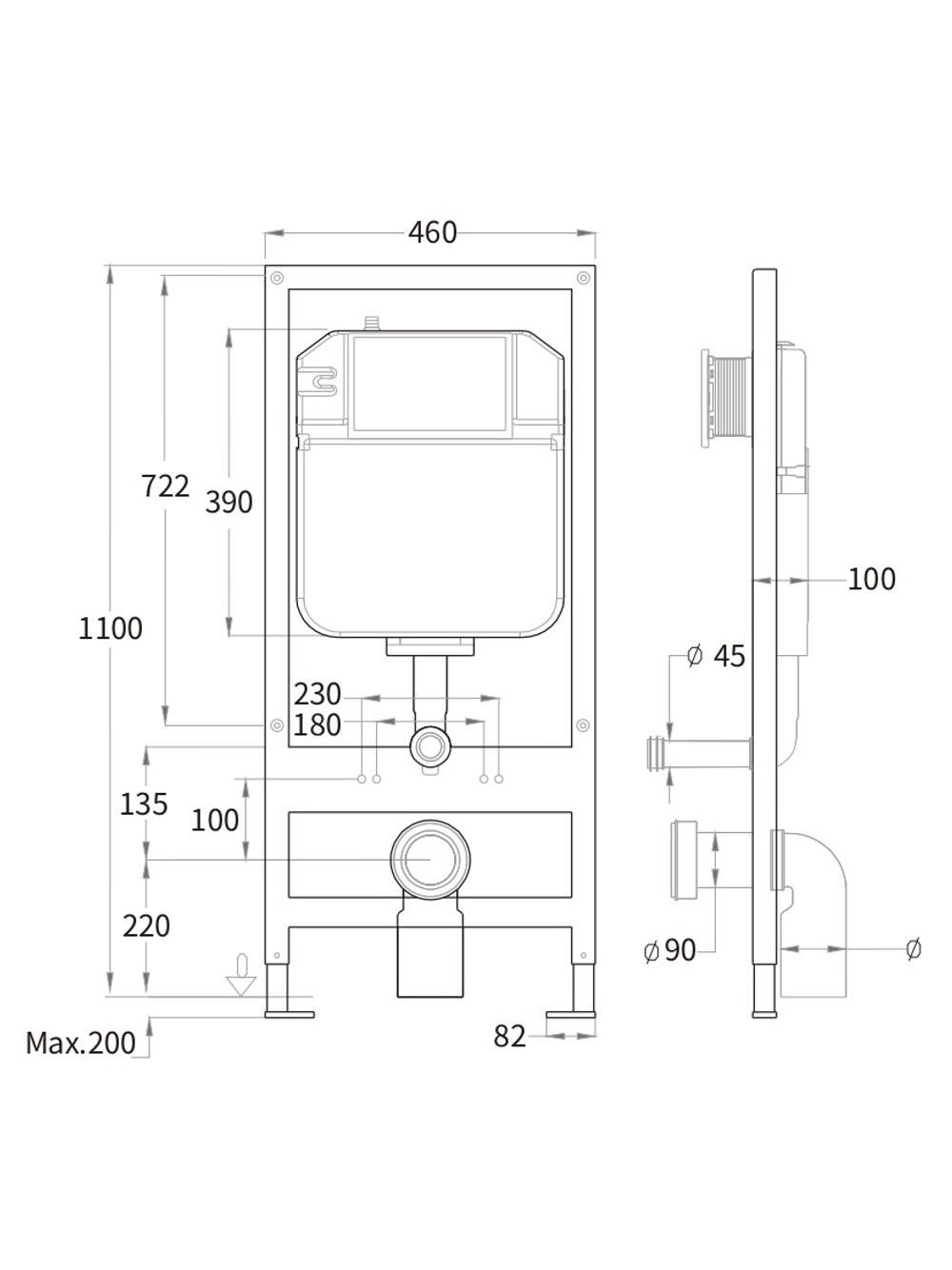 Инсталляция для унитаза без кнопки WeltWasser  WW BAMBERG 460   10000010285