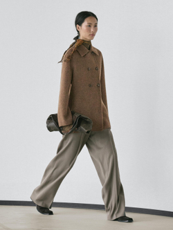 Massimo Dutti Двубортное пальто из смесовой шерсти, кротово-коричневый