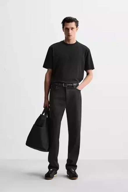 ZARA ФУТБОЛКА MEDIUM WEIGHT, ЧЕРНЫЙ
