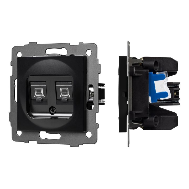 Механизм компьютерной розетки двойной SCT-MPC2-PL-BK-V (RJ-45, CAT6) Arlight 049853