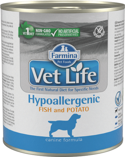 Farmina VetLife 300г конс. Hypoallergenic Fish & Potato для собак, при пищевой аллергии или пищевой непереносимости, рыба с картофелем