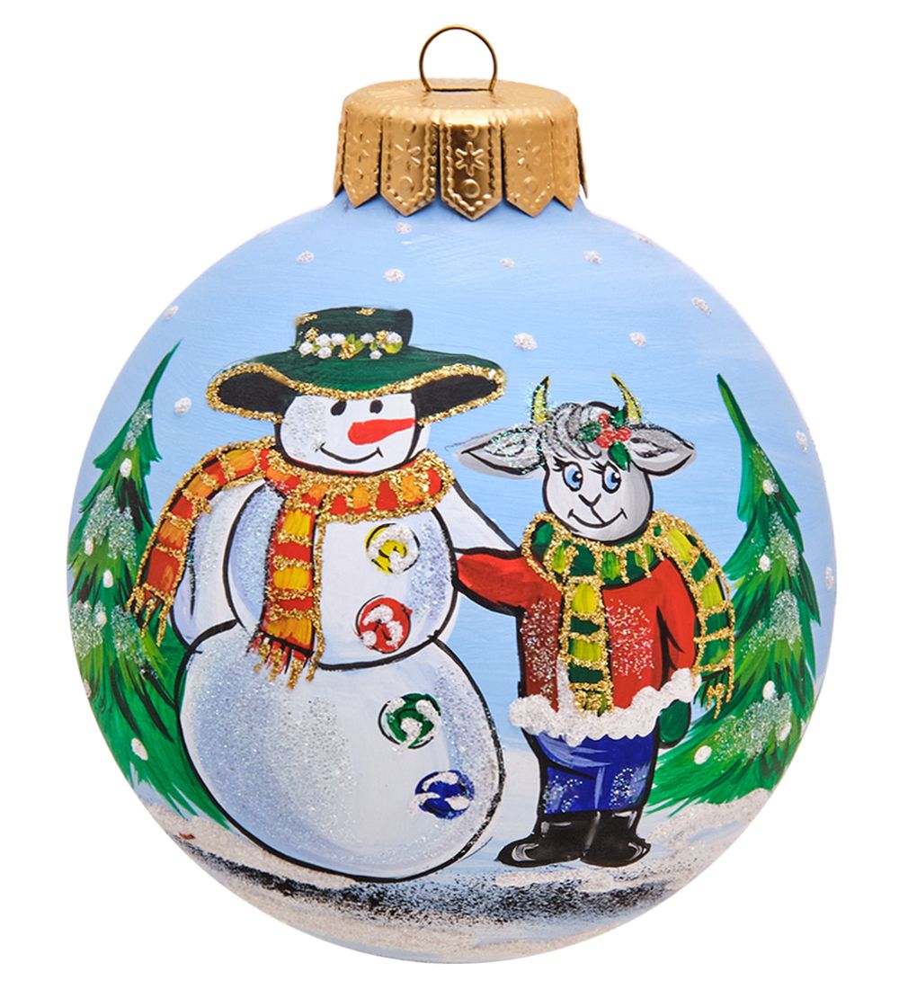 Элита НФШ-1454 Ел.украшение Шар «Снеговик с козлёнком» 100 мм