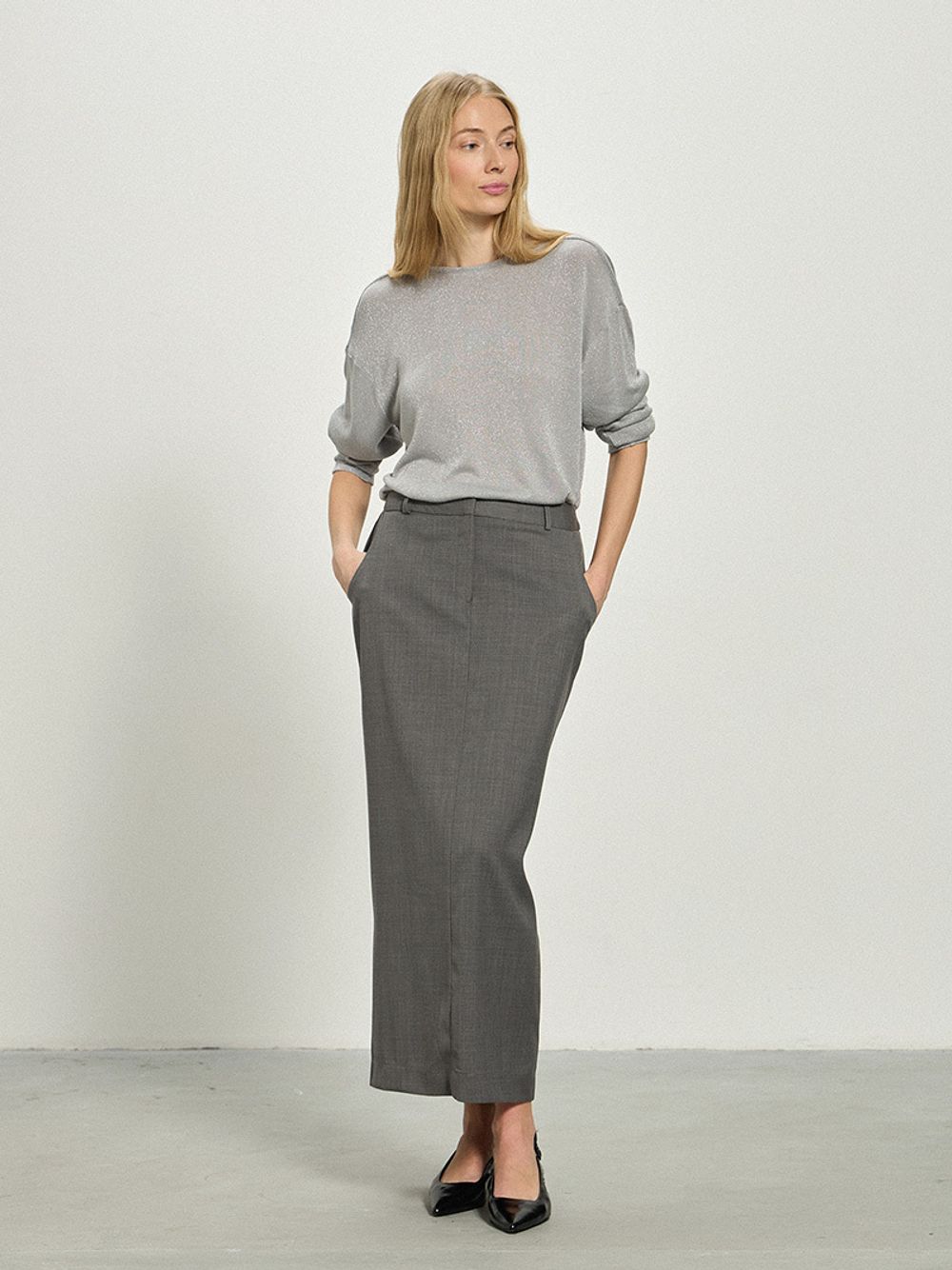 Юбка макси с гульфиком серая шерсть