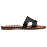 Hermes Oran leather fashion woven calfskin sandals one-word slippers women's black brown, H221110Z 02