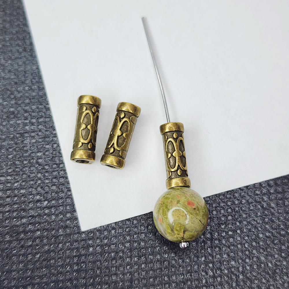 Разделитель для бусин, 12мм, трубочка с рисунком, античная бронза