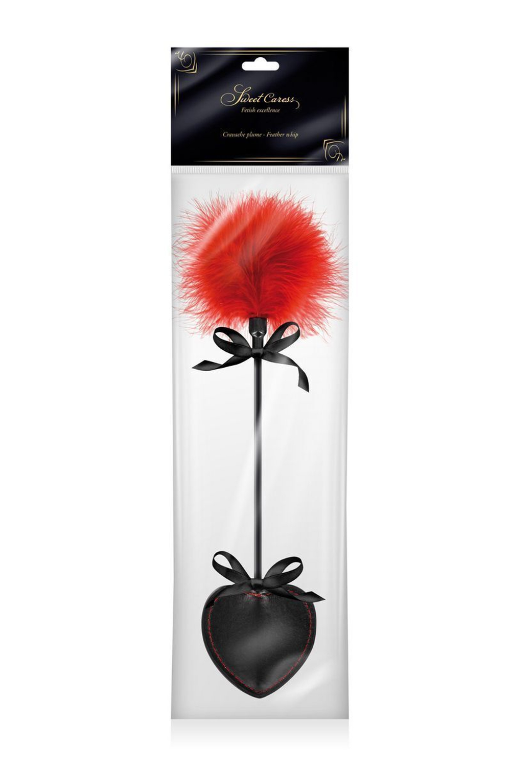 Стек с пуховкой Sweet Caress Feather Whip - 44 см. (Цвет: черный с красным)