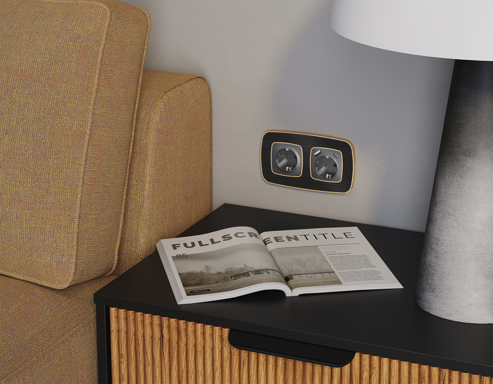 MO660010 Комплект механизма электрической розетки OMEGA Антрацит серый 2USB A+C 20W (быстрая зарядка) с/з QUANT (OP6600, VM160)