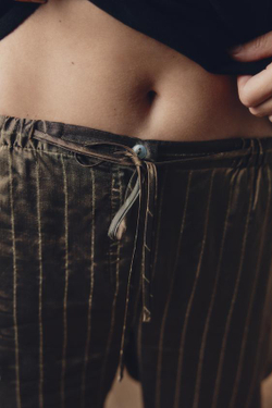 ZARA БРЮКИ В ПИЖАМНОМ СТИЛЕ В ПОЛОСКУ, РЫЖЕВАТО-КОРИЧНЕВЫЙ